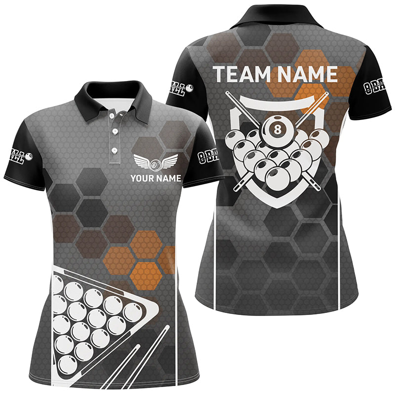 Personalized Hive Pattern Billiard Balls 3D Polo Shirts For Women, Custom 8 Ball Pool Team Shirts VHM0370
