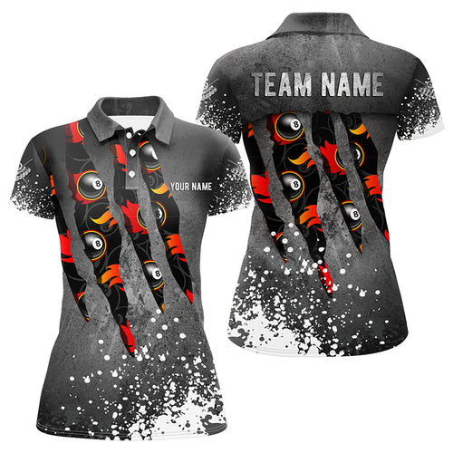 Personalized Paint White 8 Ball Fire Billiard 3D Polo Shirts For Women, Custom 8 Ball Pool Jerseys VHM1071