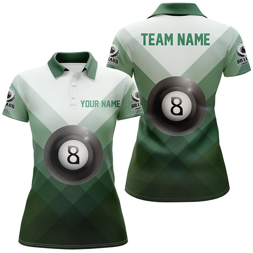 Personalized Billiard Ball 8 Green Sport Style Polo Shirts For Women, Custom Billiard Women Jerseys VHM0011