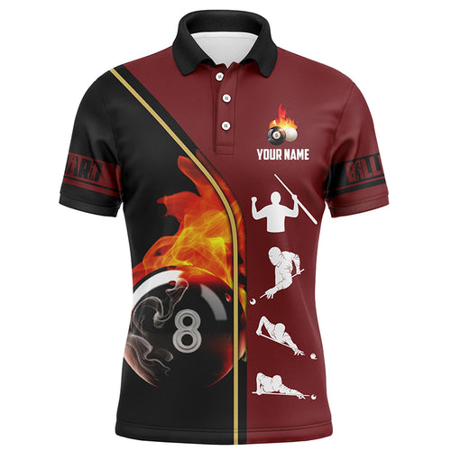 Personalized Players Billiards 8 Ball 3D Polo Shirts For Men, Custom Fire 8 Ball Billiards Jerseys VHM0380