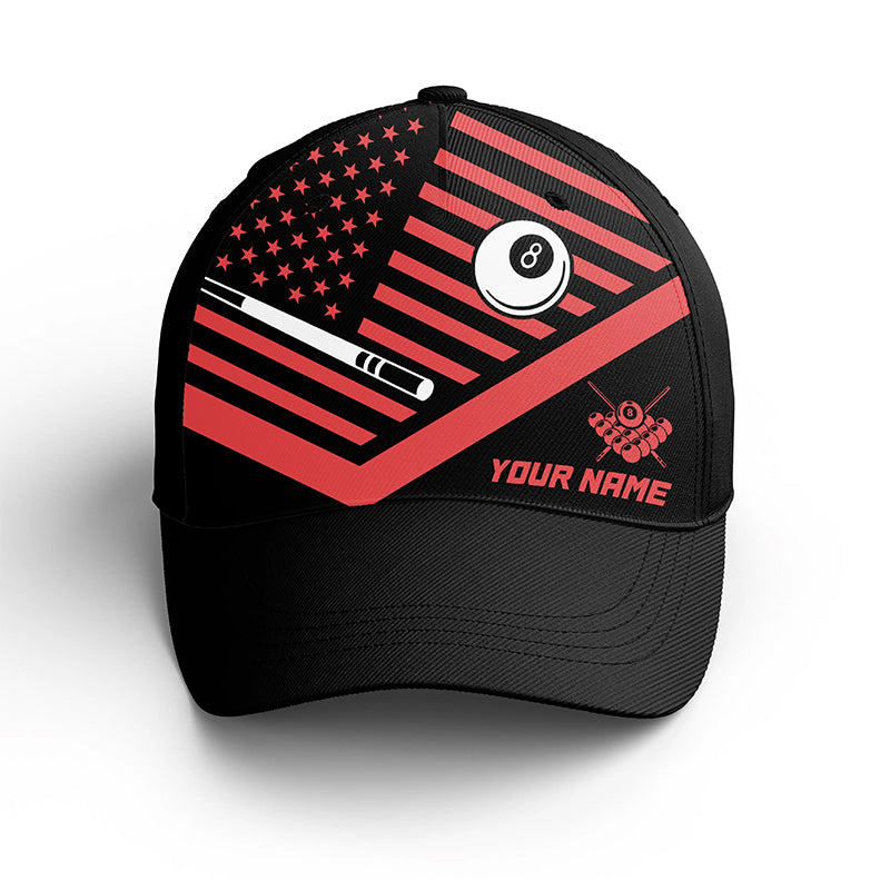 Custom Name US Flag 8 Ball Billiards Hat For Men And Women, Adjustable Red Black Billiards Hat Cap VHM0397