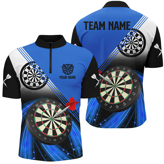 Personalized Blue Darts Quarter-Zip Shirts For Men, Dart Team Jerseys Custom Mens Dart Apparel VHM1086