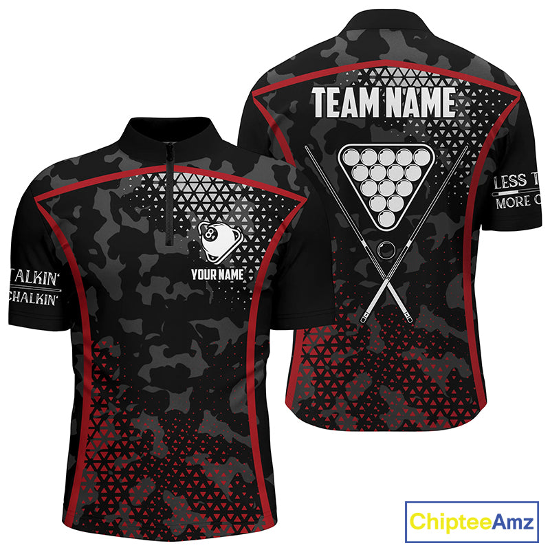 Personalized Red Black 8 Ball Pool Quarter-Zip Shirts For Men, Custom Billiard Balls Team Jerseys VHM0768