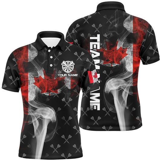 Personalized Smoke Canada Flag Dart Polo Shirts, Custom Patriotic Darts Shirts For Men Dart Jerseys VHM1098