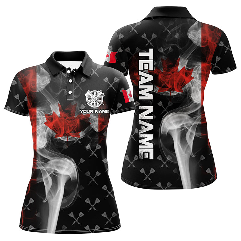Personalized Smoke Canada Flag Dart Polo Shirts, Custom Patriotic Darts Shirts For Women Dart Jerseys VHM1098