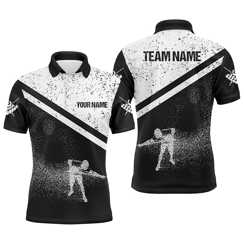 Personalized 3D Funny Billiards Polo Shirts For Men, Custom Pool Player White Grunge Jerseys VHM0176