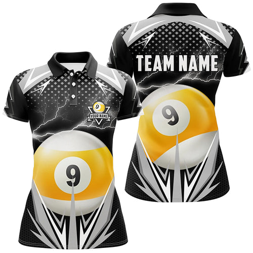 Personalized Billiard 9 Ball Pool Thunder 3D Polo Shirts For Women, Custom Pool Billiards 3D Shirts VHM0420