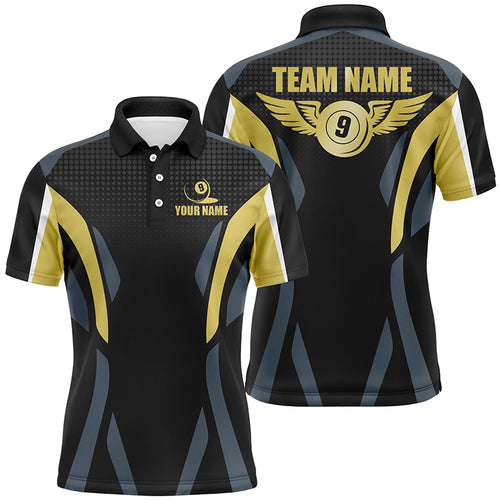 Personalized Billiard 9 Ball Pool 3D Polo Shirts For Men, Custom 9 Ball Wings Billiard Team Shirts VHM0611
