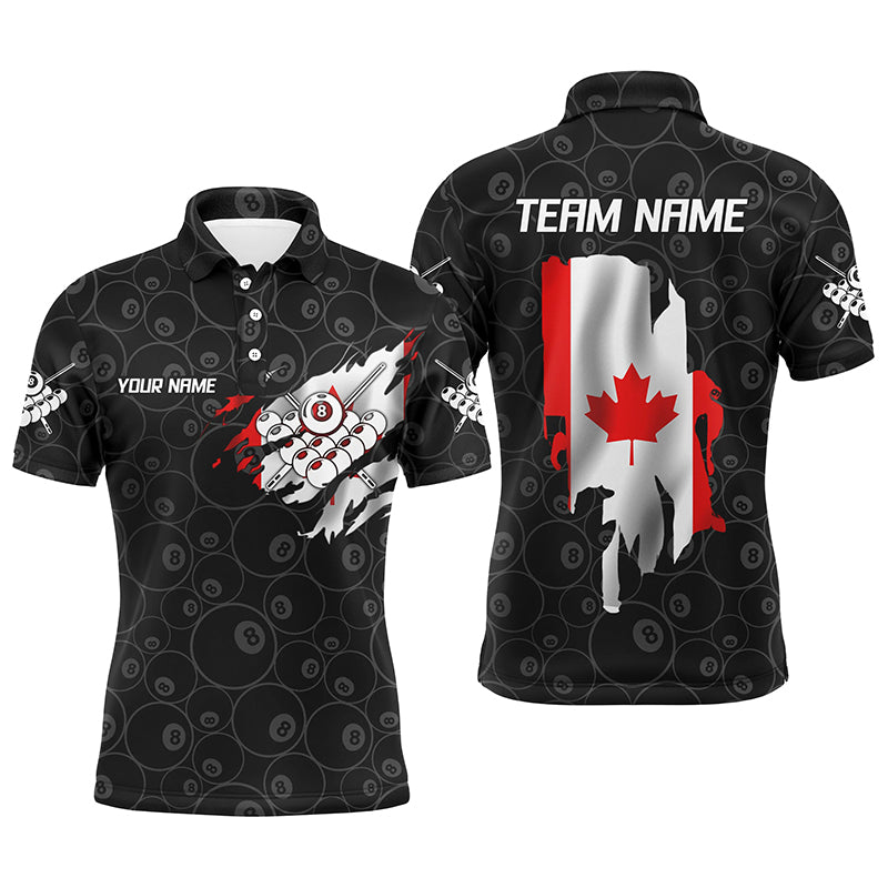 Personalized Canadian Flag 8 Ball Pool Billiards Polo Shirts For Men, Custom Billiard Team Shirts VHM0617