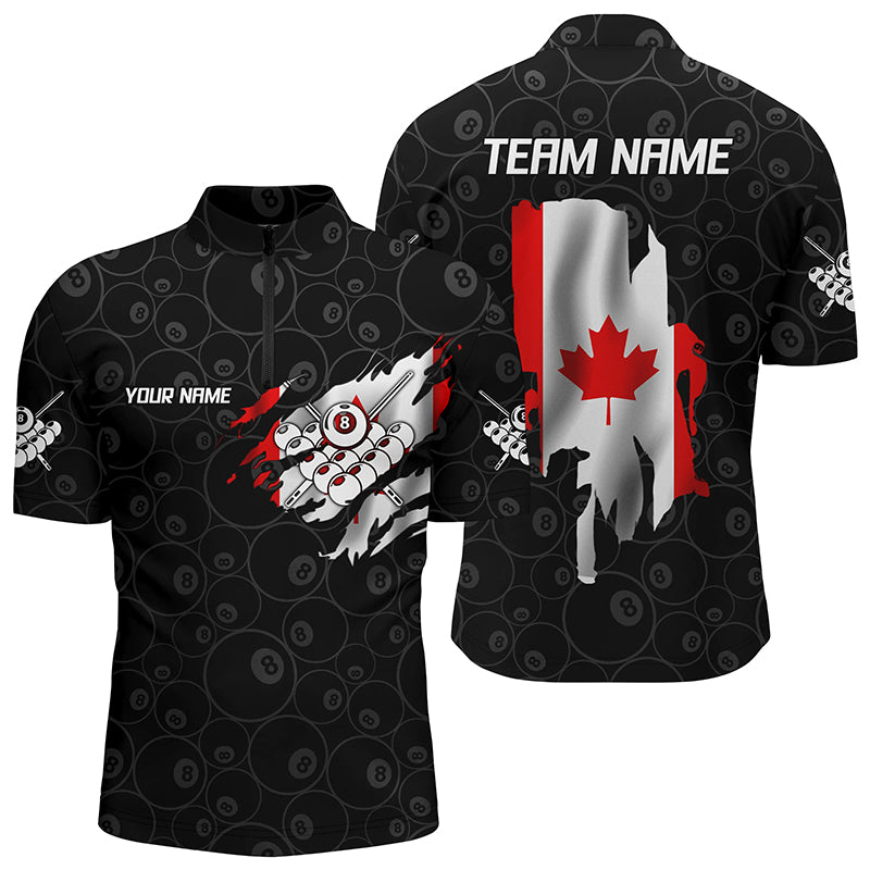 Personalized Canadian Flag 8 Ball Pool Billiards Quarter-Zip Shirts For Men, Billiard Team Shirts VHM0617