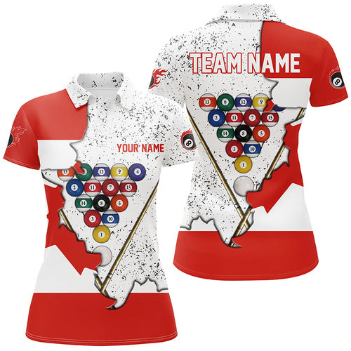 Personalized Canadian Flag Billiard Balls Polo Shirts For Women, Custom 8 Ball Pool Team Shirts VHM0619