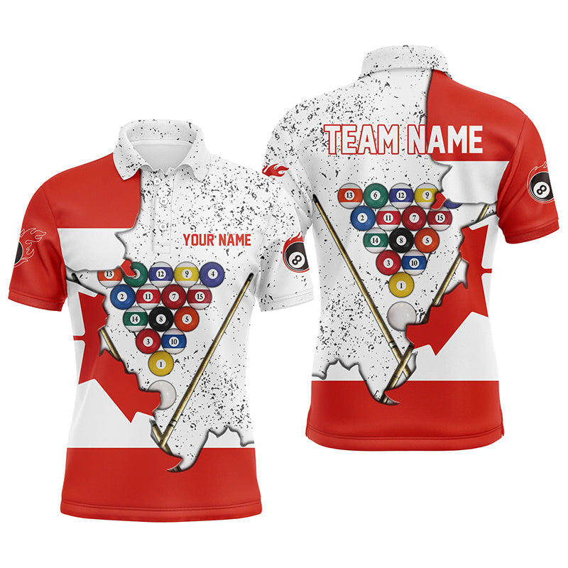 Personalized Canadian Flag Billiard Balls Polo Shirts For Men, Custom 8 Ball Pool Team Shirts VHM0619