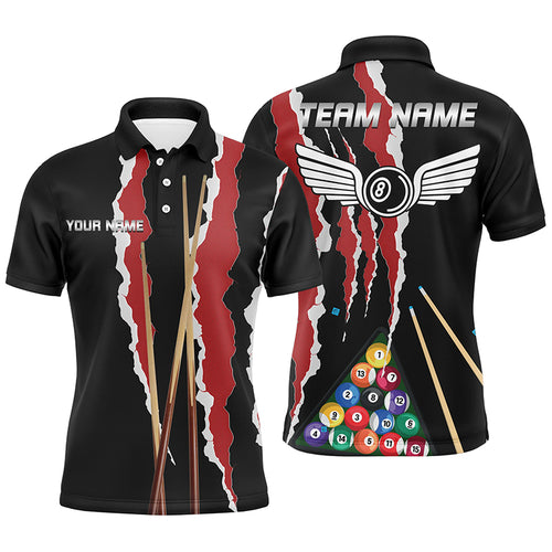 Personalized Red Black Sticks Billiard 8 Ball Polo Shirts For Men, Custom Billiard Balls Jerseys VHM0786