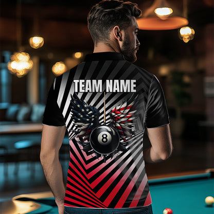 Personalized Fire 8 Ball Pool Billiard Shirts For Men, US Flag 8 Ball Pool Swing Billiard Jerseys VHM1203