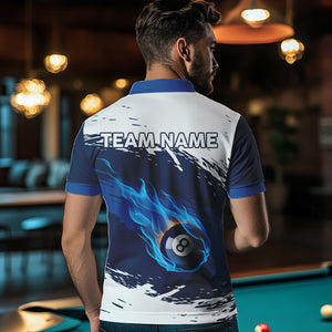 Personalized Fire 8 Ball Pool Billiards Shirts For Men, Blue Billiard Jerseys Custom Pool Team Shirt VHM1204