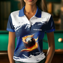 Load image into Gallery viewer, Personalized Fire 8 Ball Pool Billiard Shirts For Women, Blue Billiard Jersey Custom Pool Team Shirt VHM1204