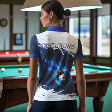 Load image into Gallery viewer, Personalized Fire 8 Ball Pool Billiard Shirts For Women, Blue Billiard Jersey Custom Pool Team Shirt VHM1204