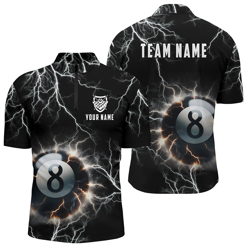 Personalized Thunder Lighting 8 Ball Billiard 3D Quarter-Zip Shirts For Men, 8 Ball Pool Jerseys VHM1012