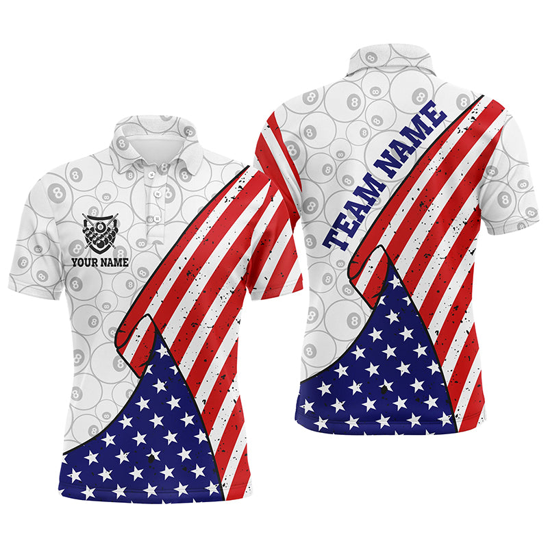 Personalized American Flag Billiards Polo Shirts For Men, Custom 8 Ball Pattern Billiards Jerseys VHM0190