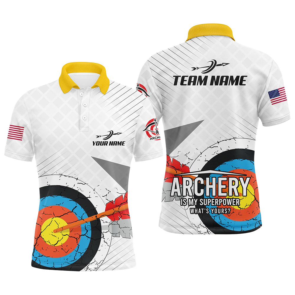 Personalized Retro 3D Target Archery Polo Shirts For Men, Custom US Flag Archery Team Shirts VHM0635