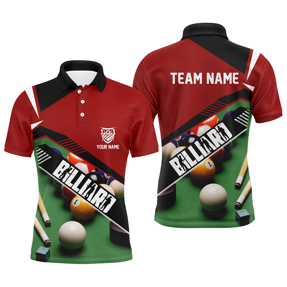Personalized Pool Balls Billiard Red Green 3D Polo Shirts For Men, Custom Pool Billiards Jerseys VHM0433