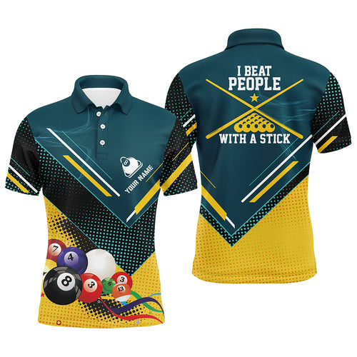 Personalized I Beat People With A Stick Billiard 3D Polo Shirts For Men, Custom 8 Ball Pool Jerseys VHM0436