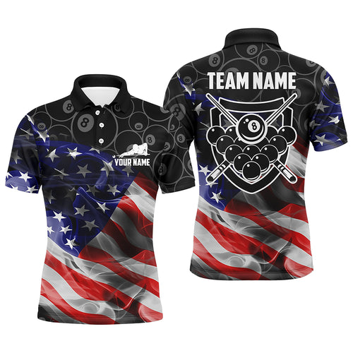 Personalized Customized Billiard US Flag Smoke 8 Ball Pattern Billiards Black 3D Polo Shirts For Men VHM0440