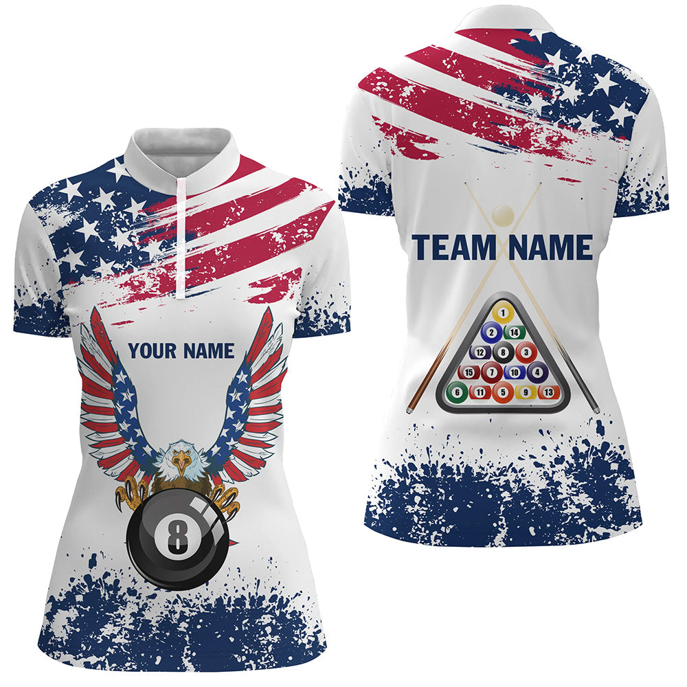 Personalized Eagle US Flag 8 Ball Pool Billiard Quarter-Zip Shirts For Women, Billiard Balls Jerseys VHM0647