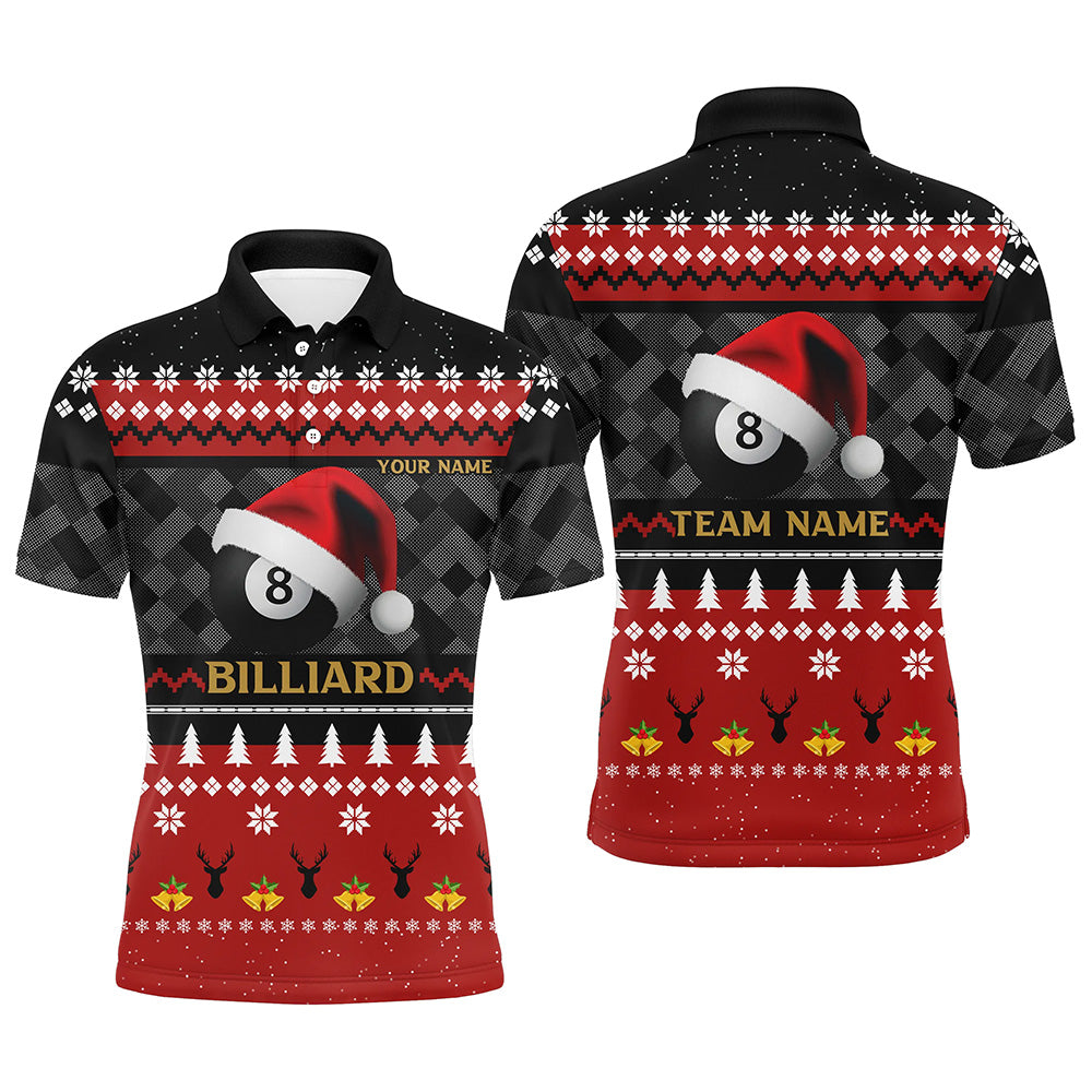 Personalized Funny Christmas 8 Ball Pool With Santa Claus Hat Billiard Polo Shirts For Men VHM0652