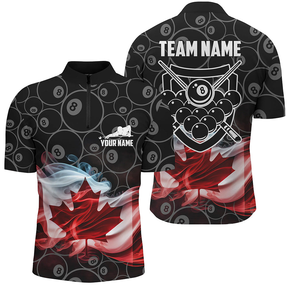 Personalized Customized Canadian Flag Smoke 8 Ball Pool Pattern Billiard Quarter-Zip Shirts For Men VHM0655