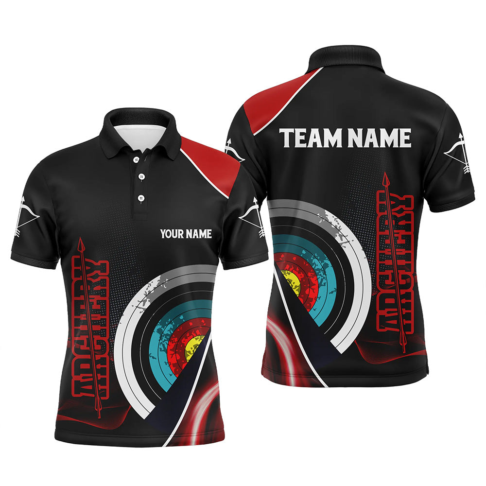 Personalized 3D Targets Archery Polo Shirts For Men, Custom Red Black Arrows Archery Team Shirts VHM0799