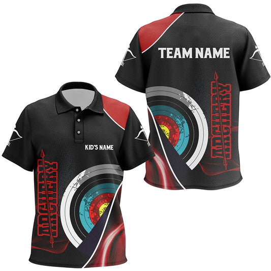 Personalized 3D Targets Archery Polo Shirts For Kids, Custom Red Black Arrows Archery Team Shirts VHM0799