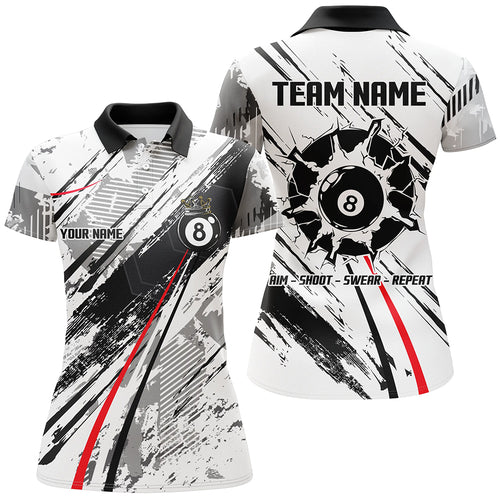 Personalized 8 Ball Billiards Shirts For Women, 8 Ball Pool Jerseys Custom Mens Billiard Shirts VHM1198