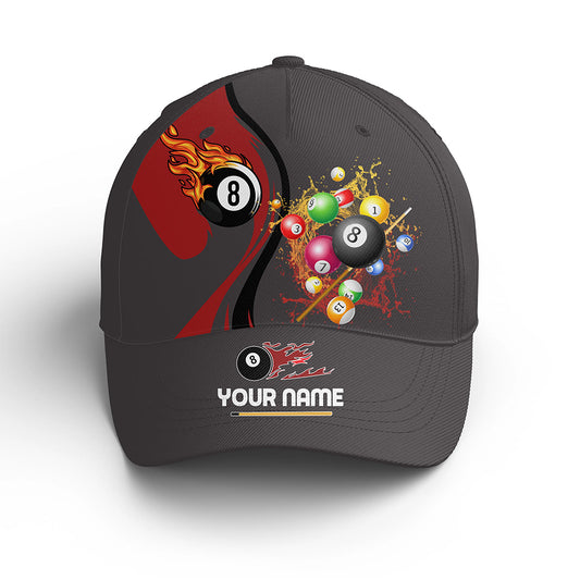 Personalized Billiards Balls Fire And Water 8 Ball Billiard Hats Cap, Custom Red Grey Billiards Hat VHM0478