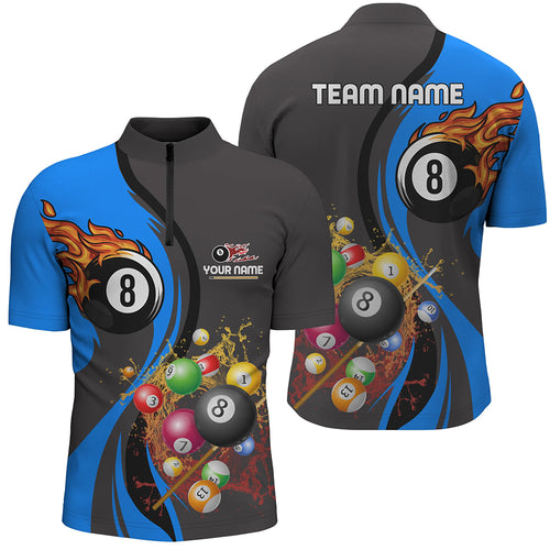 Personalized Customized Fire And Water 8 Ball Pool Billiard Balls Blue Quarter-Zip Shirts For Men VHM0479