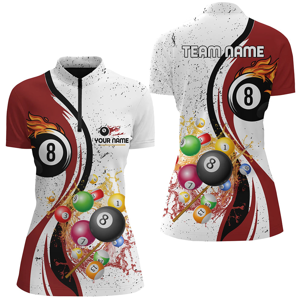 Personalized Customized Fire And Water 8 Ball Billiard Balls Red White Quarter-Zip Shirts For Women VHM0481