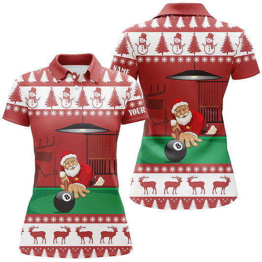 Personalized 3D Billiard Santa Claus Playing Pool Polo Shirts For Women, Christmas Billiars Shirts VHM0685