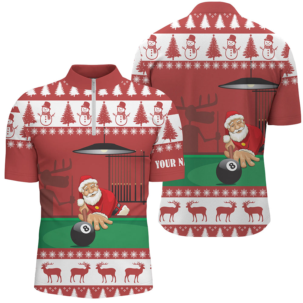 Personalized Santa Claus Playing Billiard Quarter-Zip Shirts For Men, Christmas Billiars Shirts VHM0685