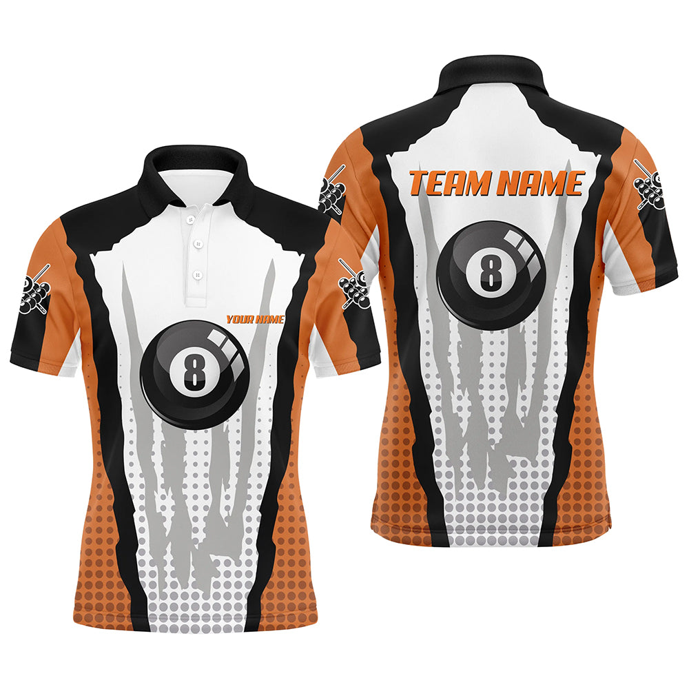 Personalized 8 Ball Pool Orange Billiard Polo Shirts For Men, Custom Billiard Team Shirt VHM0483