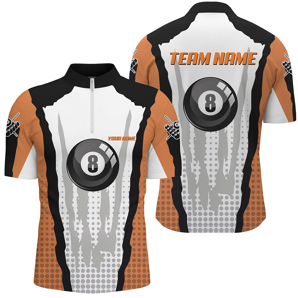 Personalized 8 Ball Pool Orange Billiard Quarter-Zip Shirts For Men, Custom Billiard Team Shirt VHM0483