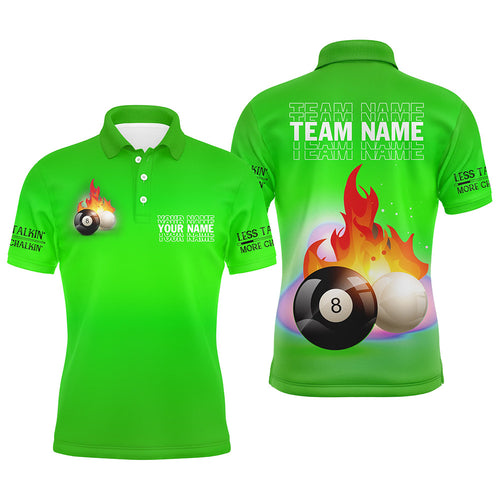 Personalized 8 Ball And Cue Ball Pool Green 3D Polo Shirts For Men, Custom Name Billiard Jerseys VHM0701