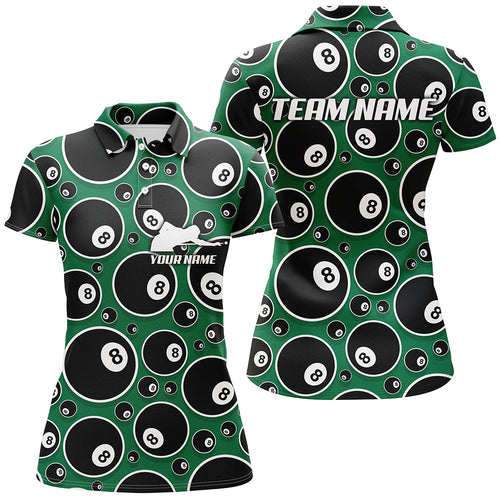 Personalized Billiard Pool 8 Ball Pattern Polo Shirts For Women, Custom Player Billiards Jerseys VHM0072