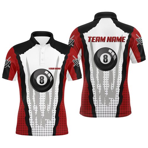 Personalized 8 Ball Pool Red Billiard Polo Shirts For Men, Custom Billiard Team Shirt VHM0490