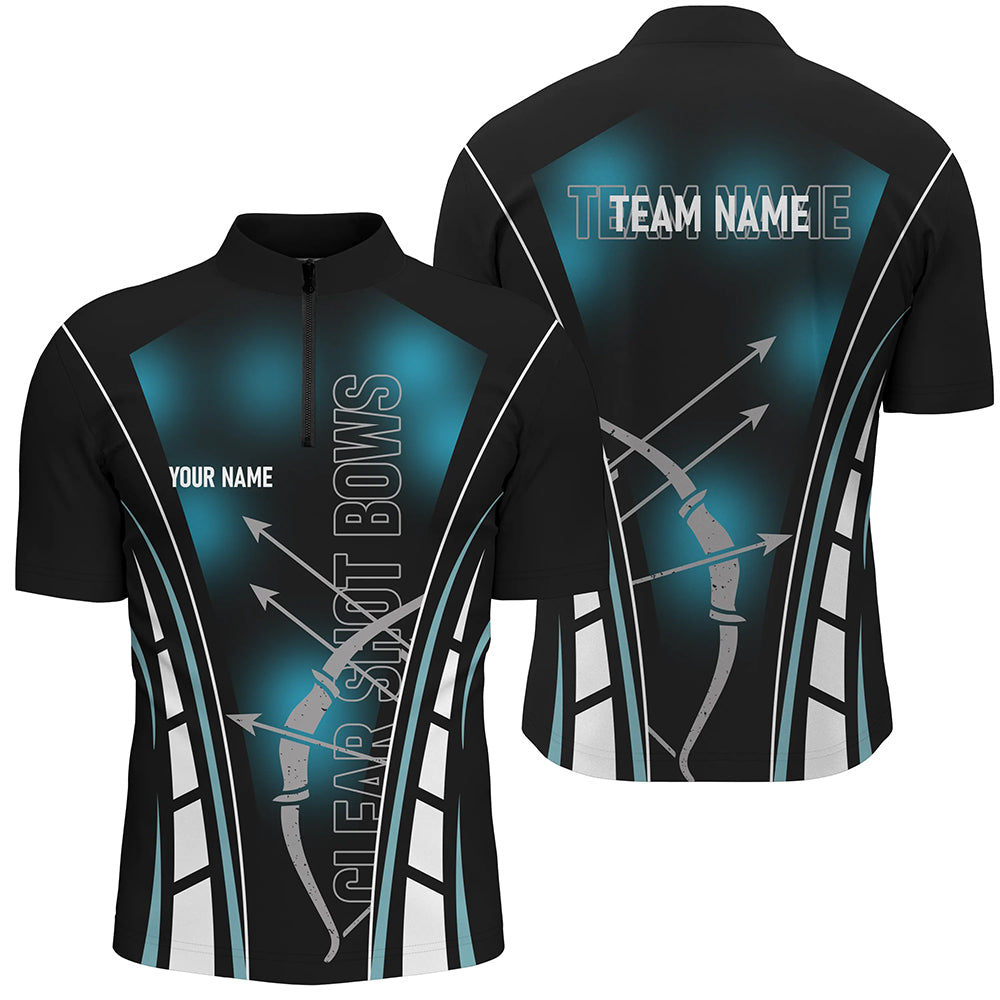 Personalized Clear Shot Bows Archery Quarter-Zip Shirts For Men, Black Blue Arrows Archery Shirts VHM0707