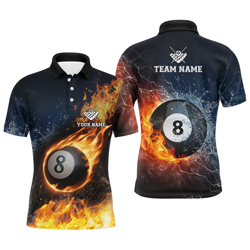 Personalized Billiard 8 Ball Fire And Water Polo Shirts For Men, Custom Billiard Balls 3D Jerseys VHM0077