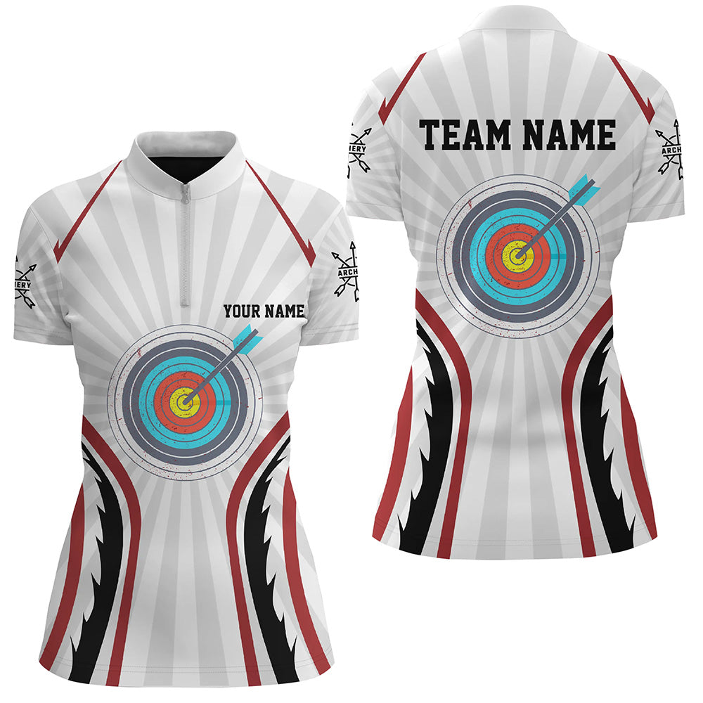 Personalized Retro Red Targets Archery Quarter-Zip Shirts For Women, Arrows Archery Team Jerseys  VHM0562