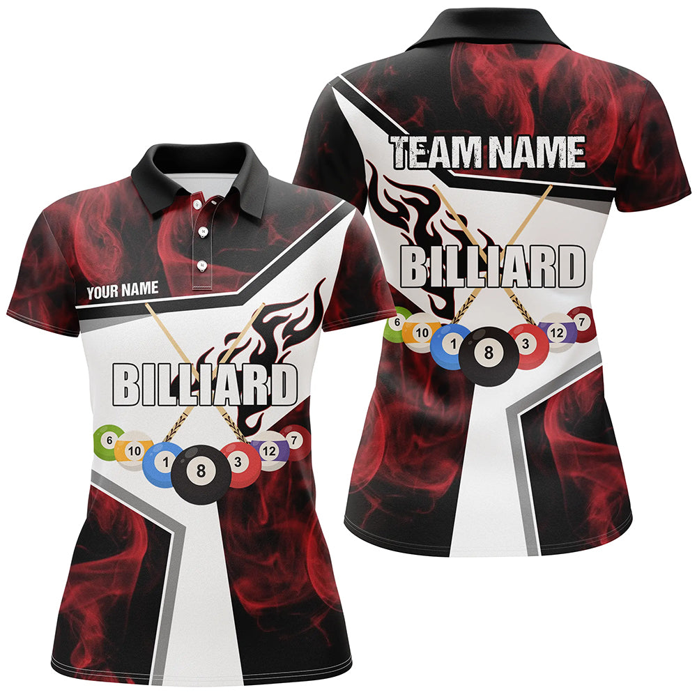 Personalized Flame Billiard Balls Polo Shirts For Women Billiard Jerseys Custom Billiard Team Shirts VHM1132