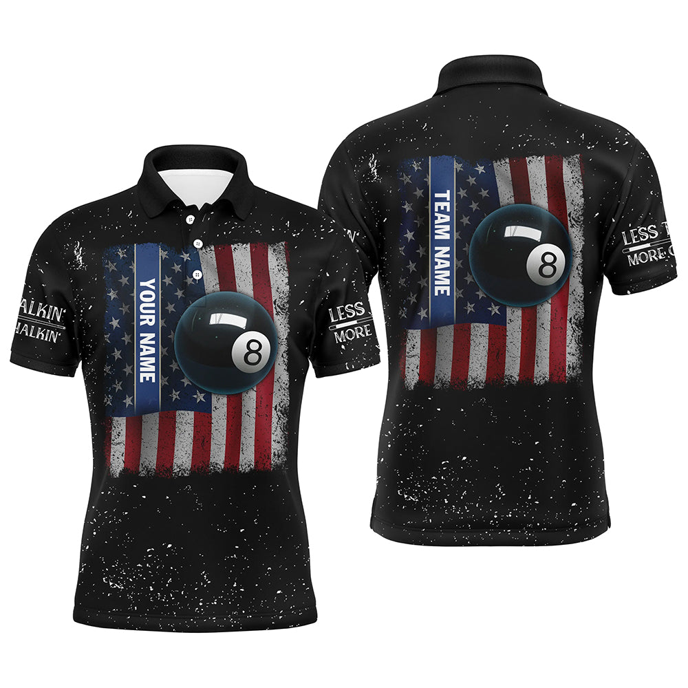 Personalized US Flag Patriotic 8 Ball Pool Billiards Polo Shirts For Men, Custom Billiards Jerseys VHM0336