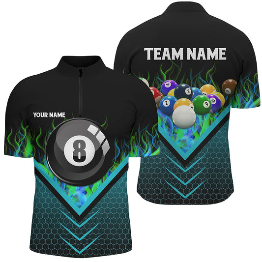 Personalized Fire Hive Blue 8 Ball Billiard 3D Quarter-Zip Shirts For Men, Pool Balls Team Jerseys VHM1061