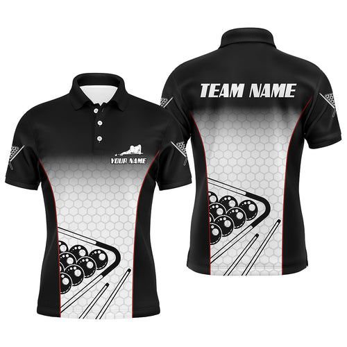 Personalized Billiard Balls Black White Hive 3D Polo Shirts For Men, Custom Pool Billiards Jerseys VHM0350